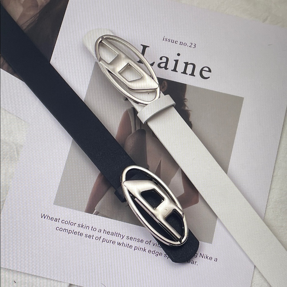 Diesel Oval HW Buckle Belt - Black & White 105cm Two Together